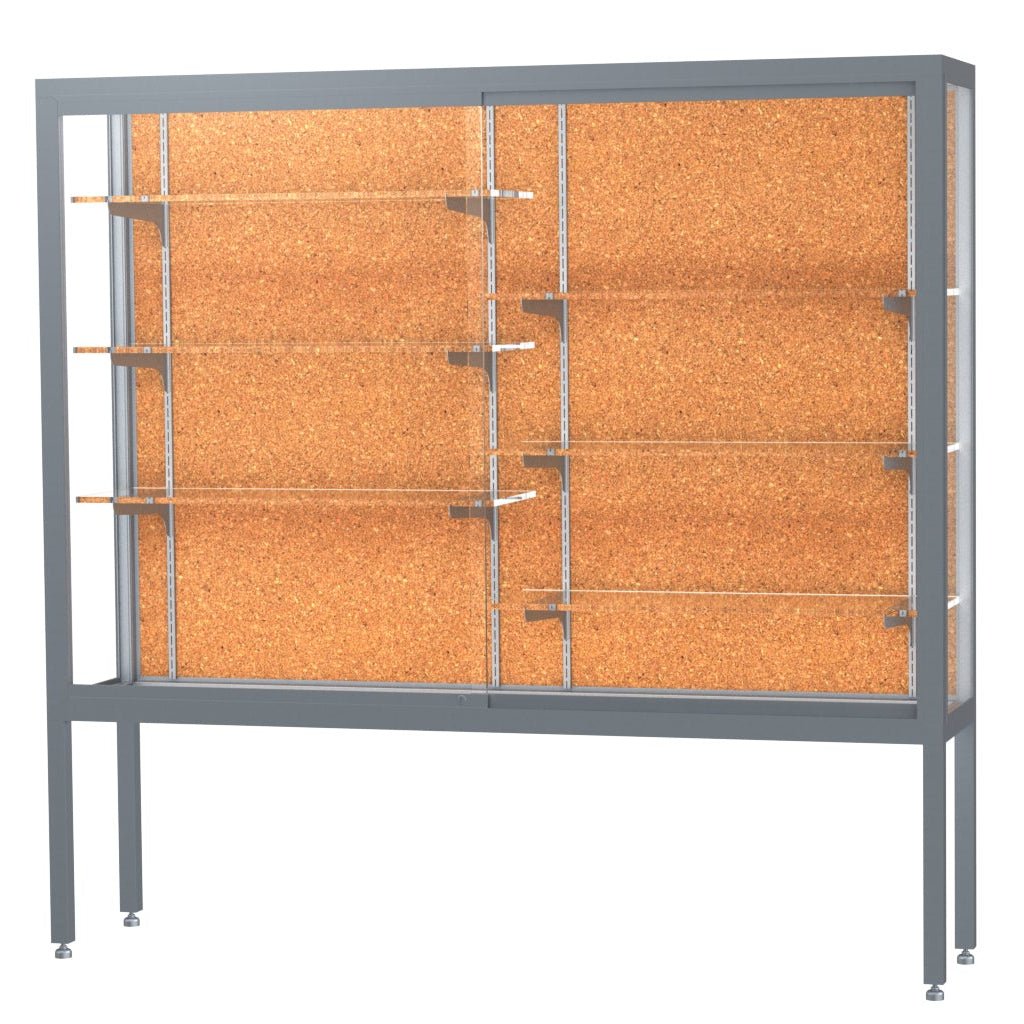 Ghent Challenger Display Case, Open Base, Aluminum Frame, 66"H x 72"W x 16"D (GHE - 11406 - XX) - SchoolOutlet