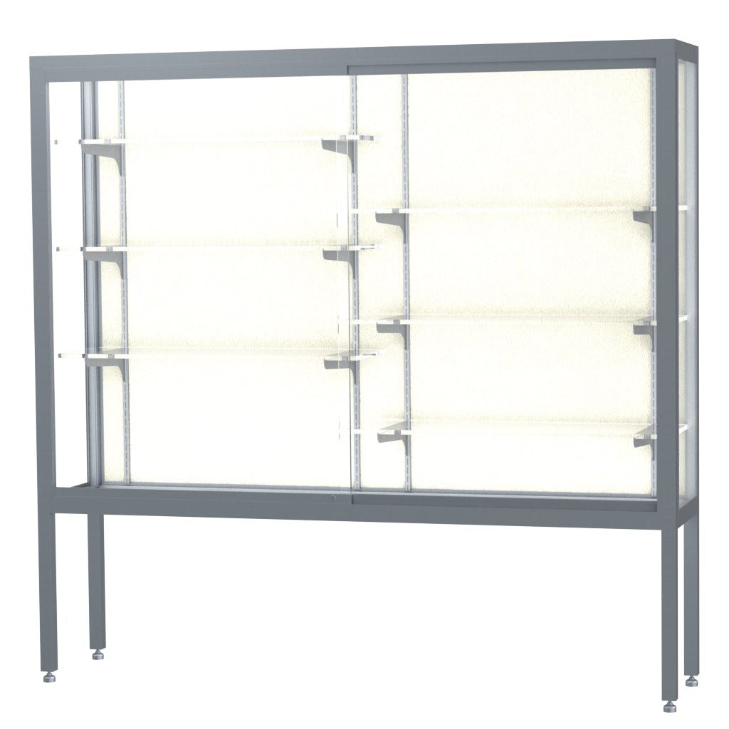Ghent Challenger Display Case, Open Base, Aluminum Frame, 66"H x 72"W x 16"D (GHE - 11406 - XX) - SchoolOutlet