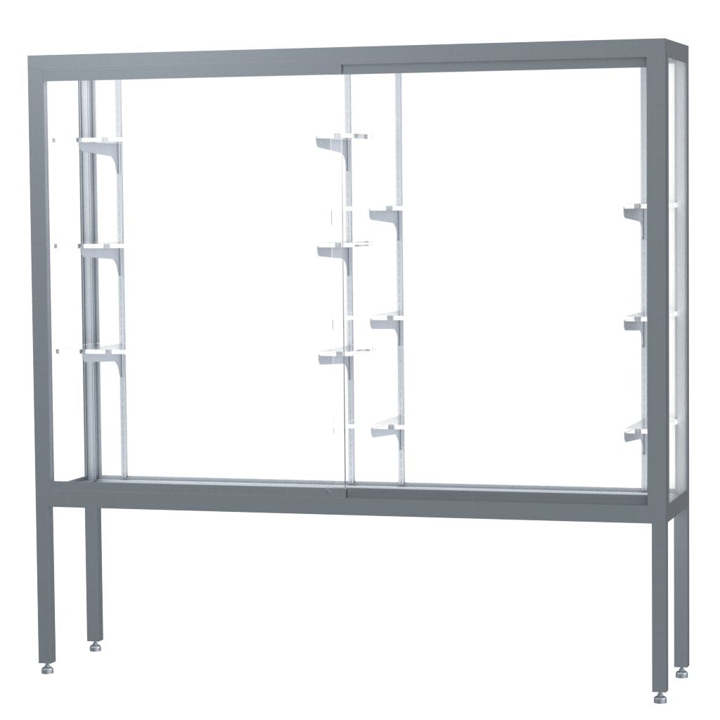 Ghent Challenger Display Case, Open Base, Aluminum Frame, 66"H x 72"W x 16"D (GHE - 11406 - XX) - SchoolOutlet