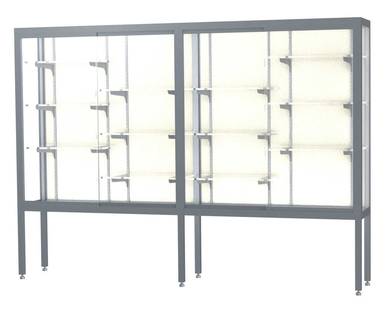 Ghent Challenger Display Case, Open Base, Aluminum Frame, 66"H x 96"W x 16"D (GHE - 11408 - XX) - SchoolOutlet