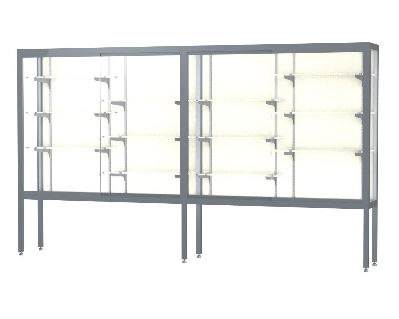 Ghent Challenger Display Case, Open Base, Aluminum Frame, 66"H x 120"W x 16"D (GHE - 11410 - XX) - SchoolOutlet