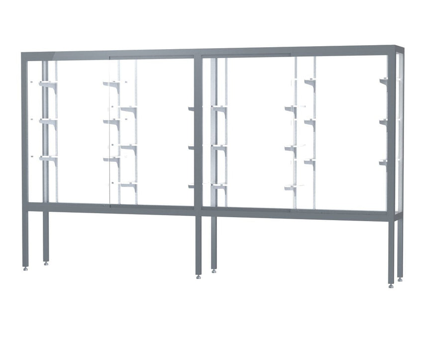 Ghent Challenger Display Case, Open Base, Aluminum Frame, 66"H x 120"W x 16"D (GHE - 11410 - XX) - SchoolOutlet
