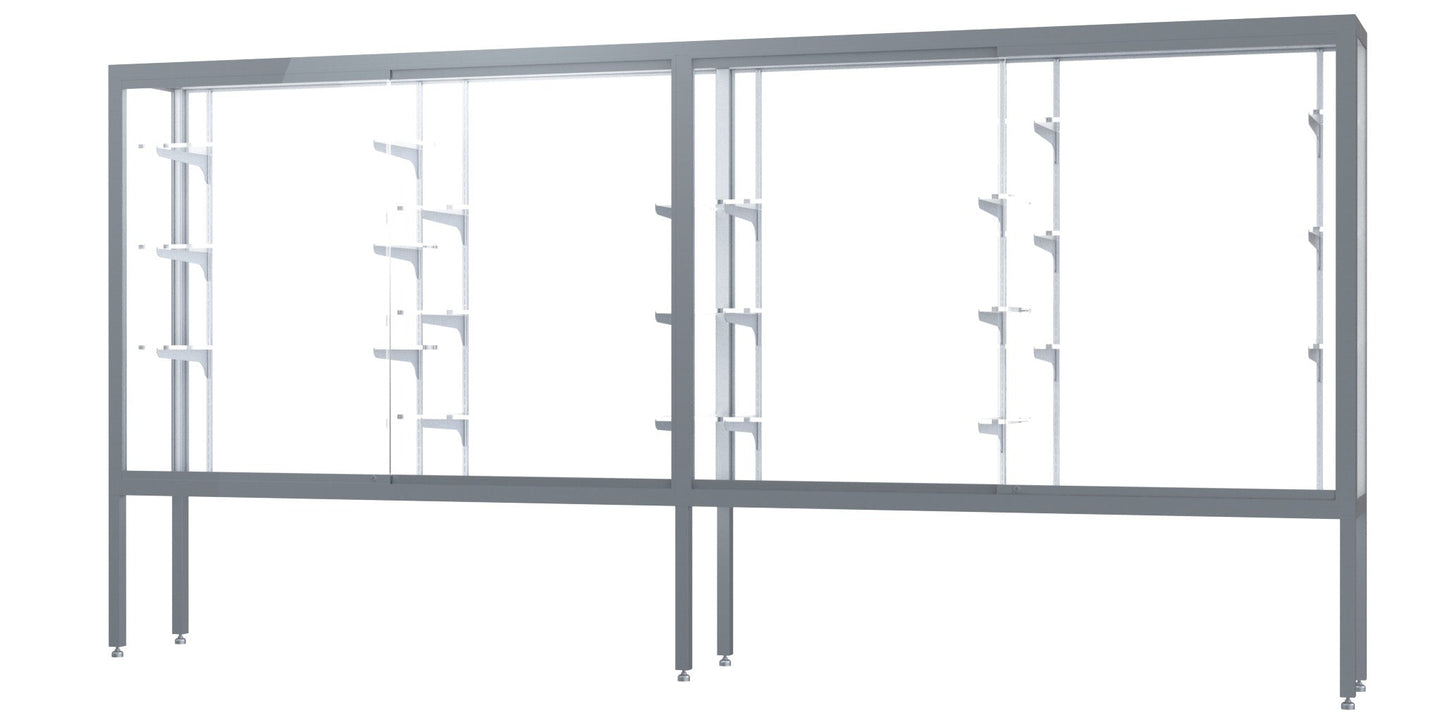 Ghent Challenger Display Case, Open Base, Aluminum Frame, 66"H x 144"W x 16"D (GHE - 11412 - XX) - SchoolOutlet