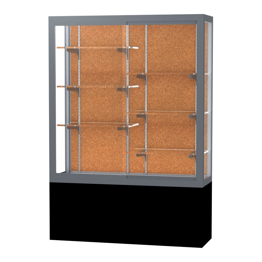 Ghent Challenger Display Case, Black Laminate Base, Aluminum Frame, 66"H x 48"W x 16"D (GHE - 13404 - XX) - SchoolOutlet