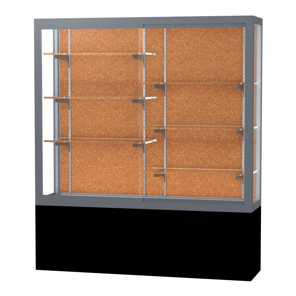 Ghent Challenger Display Case, Black Laminate Base, Aluminum Frame, 66"H x 60"W x 16"D (GHE - 13405 - XX) - SchoolOutlet