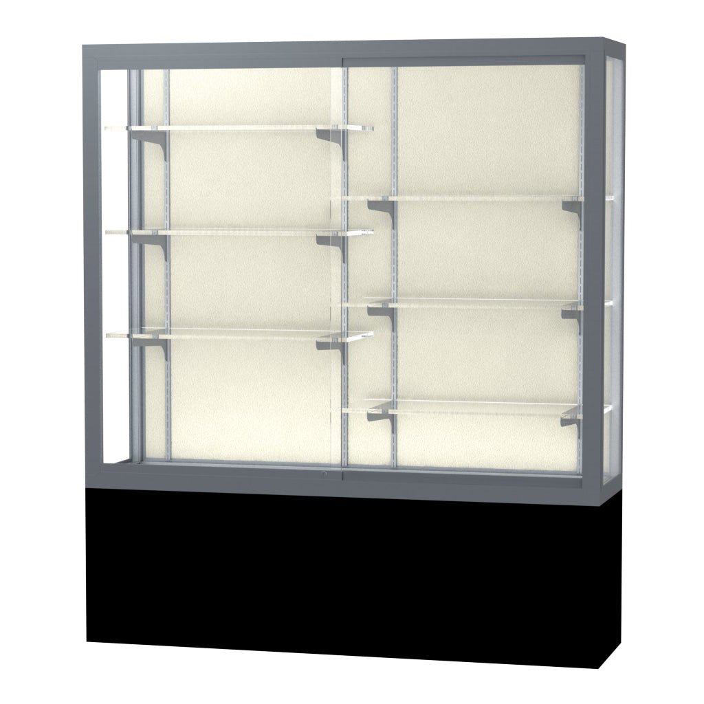 Ghent Challenger Display Case, Black Laminate Base, Aluminum Frame, 66"H x 60"W x 16"D (GHE - 13405 - XX) - SchoolOutlet