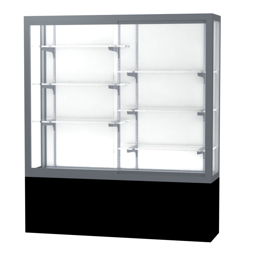 Ghent Challenger Display Case, Black Laminate Base, Aluminum Frame, 66"H x 60"W x 16"D (GHE - 13405 - XX) - SchoolOutlet