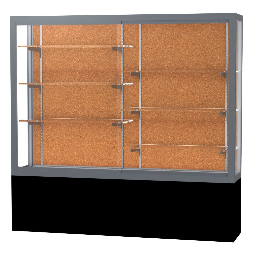 Ghent Challenger Display Case, Black Laminate Base, Aluminum Frame, 66"H x 72"W x 16"D (GHE - 13406 - XX) - SchoolOutlet