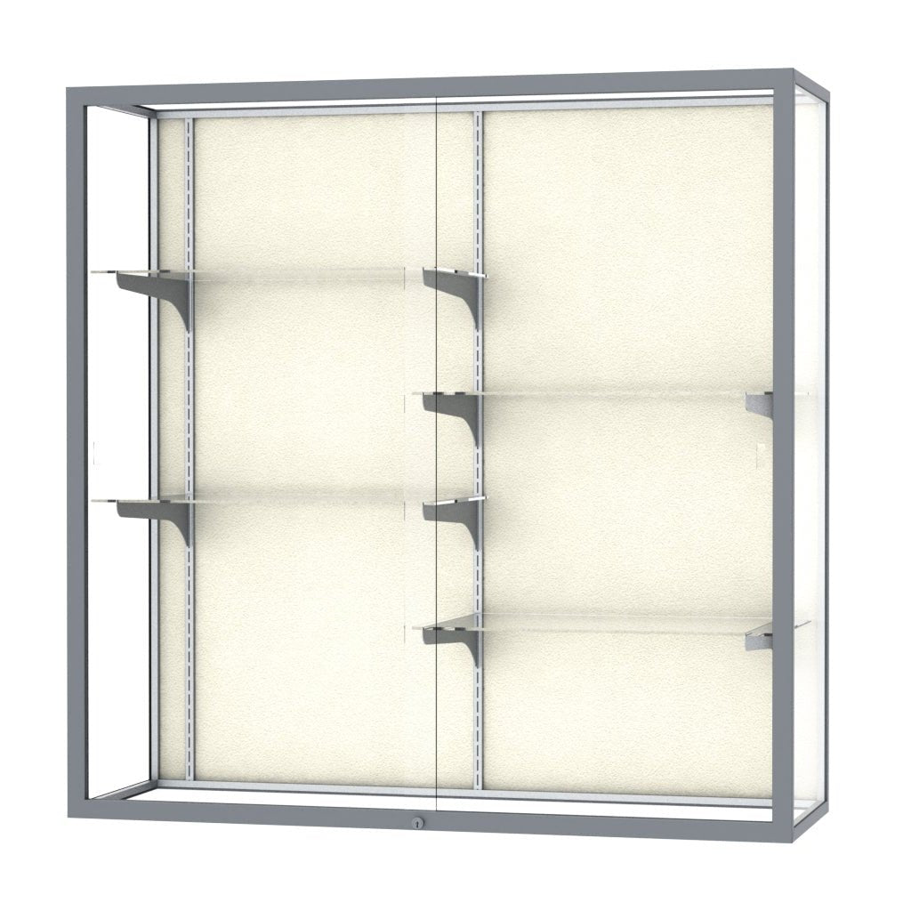 Ghent Champion Wall - Mounted Display Case, Plaque Fabric Back, Aluminum Frame, 4 Shelves, 48"H x 48"W x 16"D - SchoolOutlet