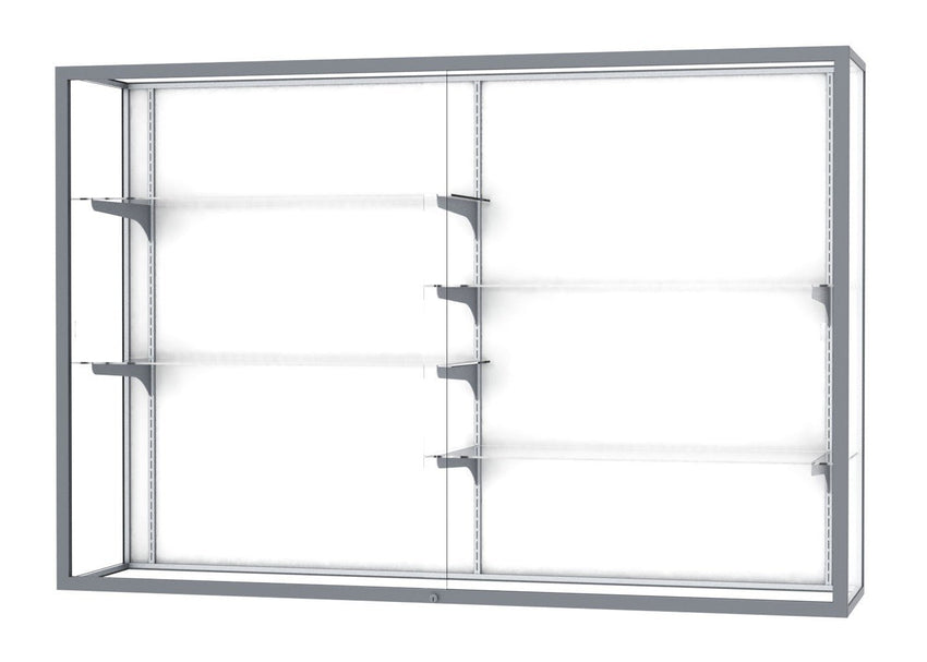 Ghent Champion Wall - Mounted Display Case, White Laminate Back, Aluminum Frame, 4 Shelves, 48"H x 72"W x 16"D - SchoolOutlet