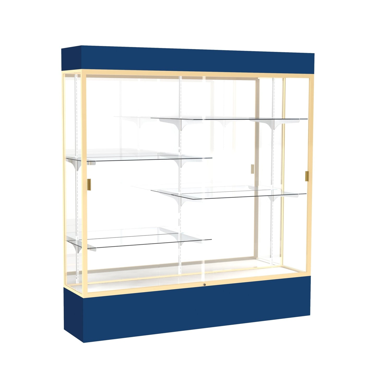 Ghent Spirit Floor Display Case Lighted, Aluminum Frame, 80"H x 72"W x 16"D - Waddell Display Collection (GHE - 3176XX - XX - XX) - SchoolOutlet