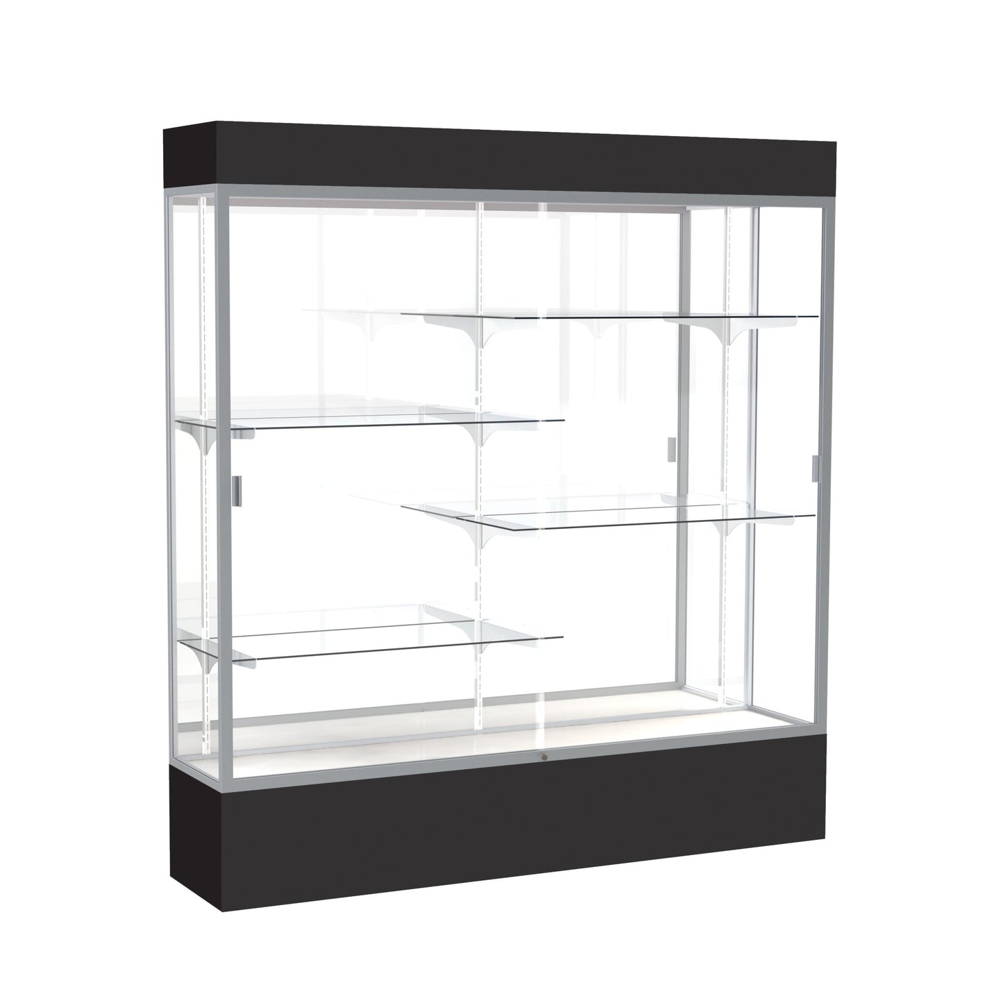 Ghent Spirit Floor Display Case Lighted, Aluminum Frame, 80"H x 72"W x 16"D - Waddell Display Collection (GHE - 3176XX - XX - XX) - SchoolOutlet