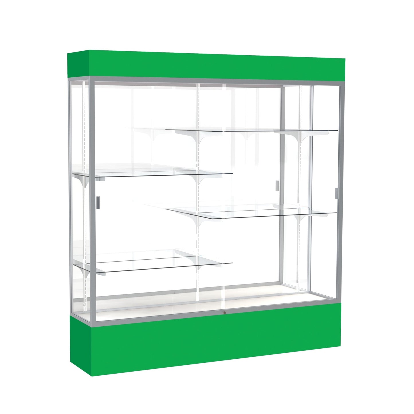 Ghent Spirit Floor Display Case Lighted, Aluminum Frame, 80"H x 72"W x 16"D - Waddell Display Collection (GHE - 3176XX - XX - XX) - SchoolOutlet