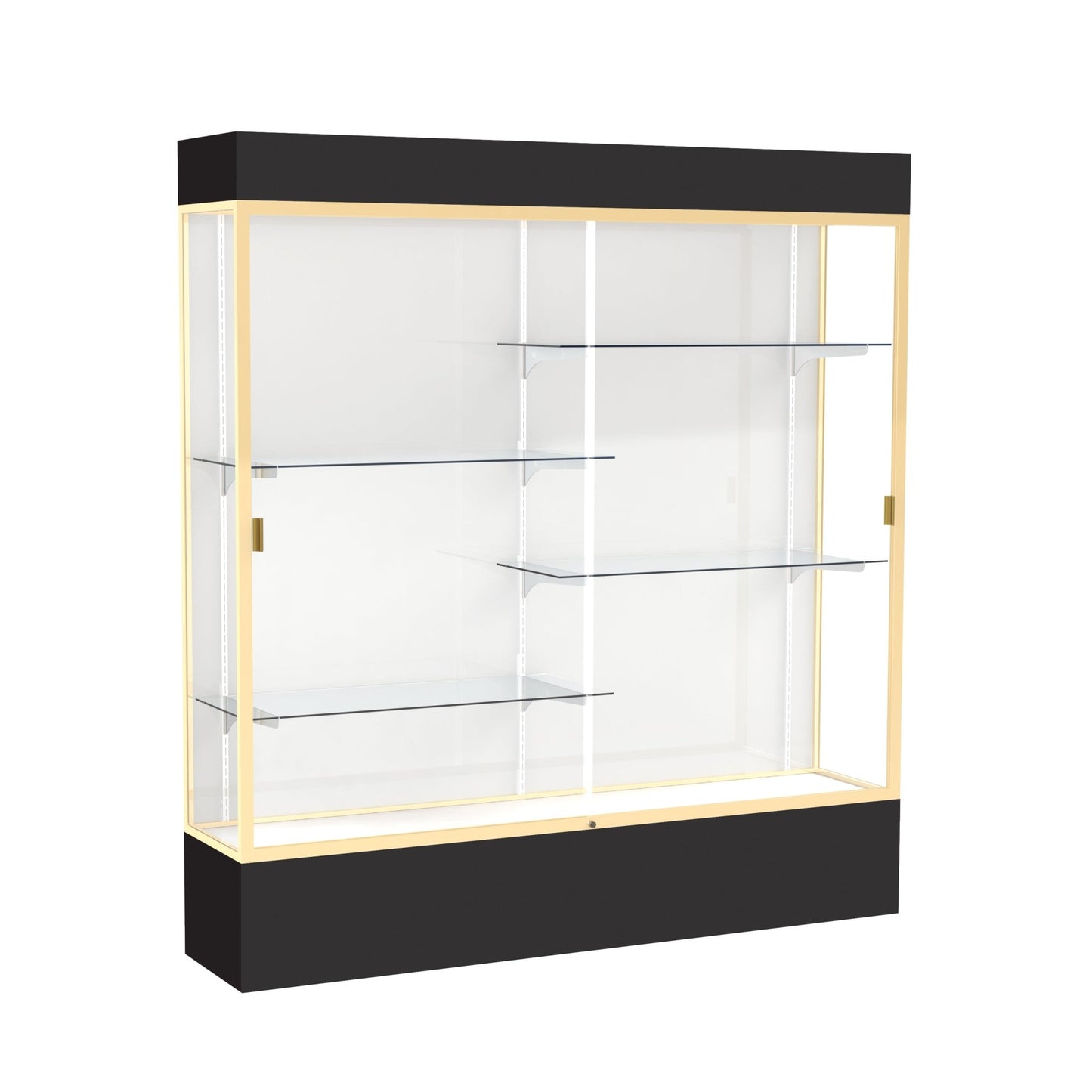 Ghent Spirit Floor Display Case Lighted, Aluminum Frame, 80"H x 72"W x 16"D - Waddell Display Collection (GHE - 3176XX - XX - XX) - SchoolOutlet