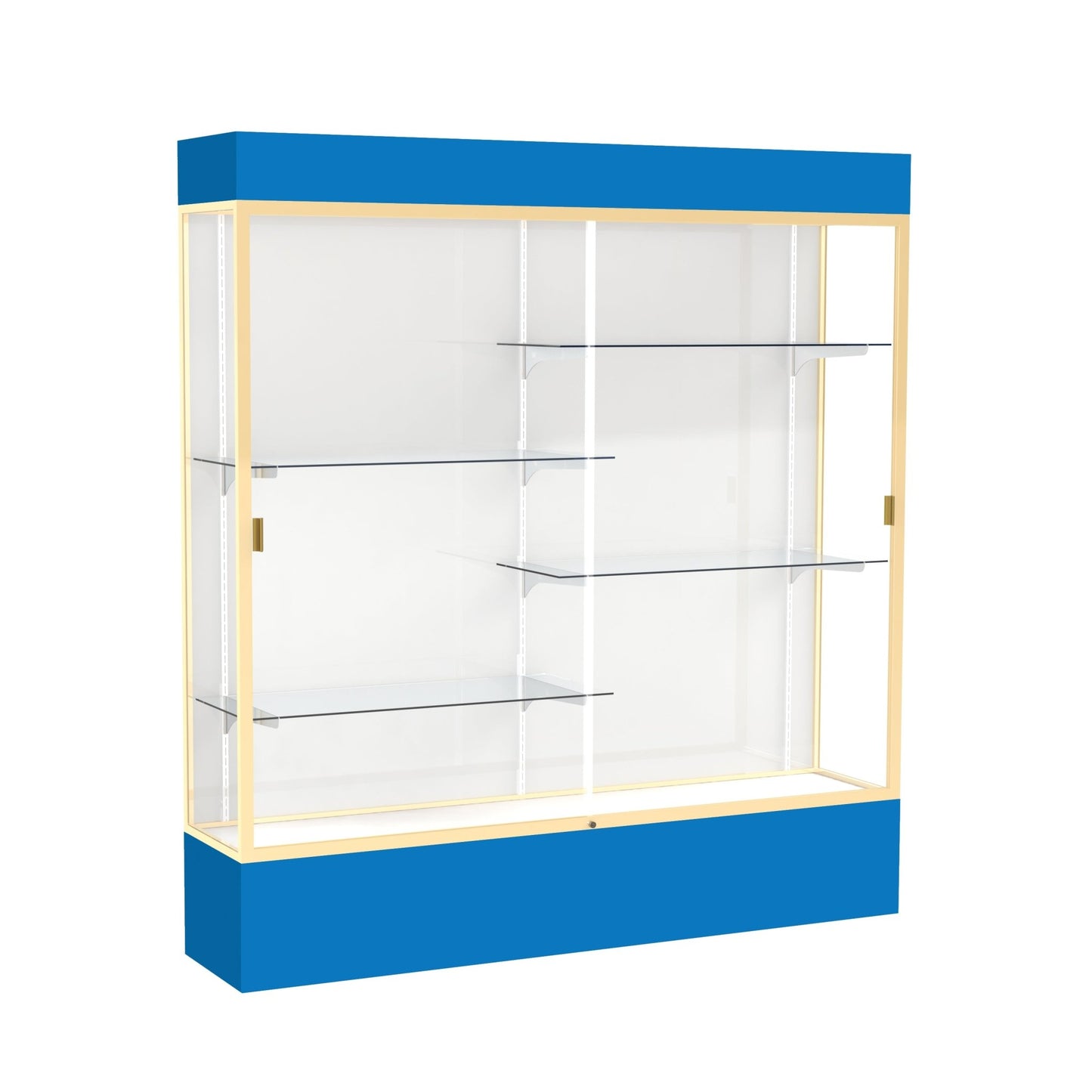 Ghent Spirit Floor Display Case Lighted, Aluminum Frame, 80"H x 72"W x 16"D - Waddell Display Collection (GHE - 3176XX - XX - XX) - SchoolOutlet