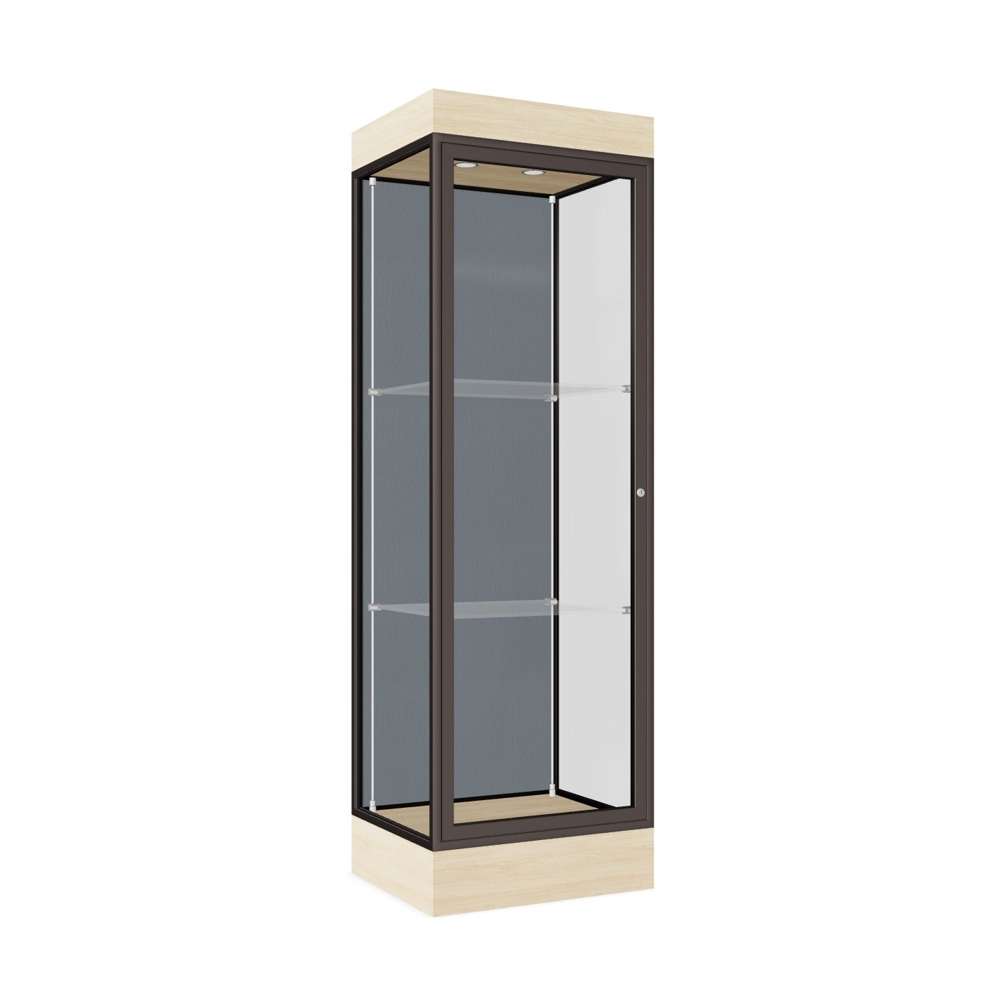 Ghent Edge Floor Display Case Lighted 6"H Laminate Base Finish, Aluminum Frame - 76"H x 24"W x 20"D (91LFXX) - SchoolOutlet