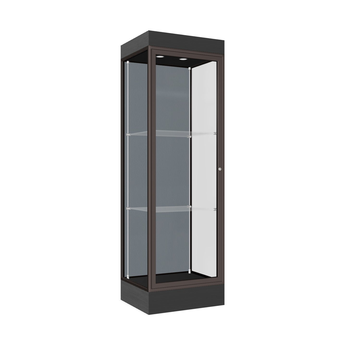 Ghent Edge Floor Display Case Lighted 6"H Laminate Base Finish, Aluminum Frame - 76"H x 24"W x 20"D (91LFXX) - SchoolOutlet