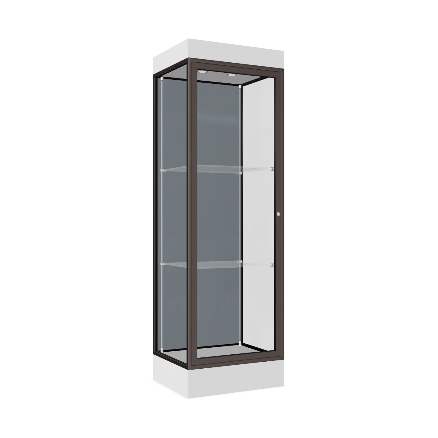 Ghent Edge Floor Display Case Lighted 6"H Laminate Base Finish, Aluminum Frame - 76"H x 24"W x 20"D (91LFXX) - SchoolOutlet