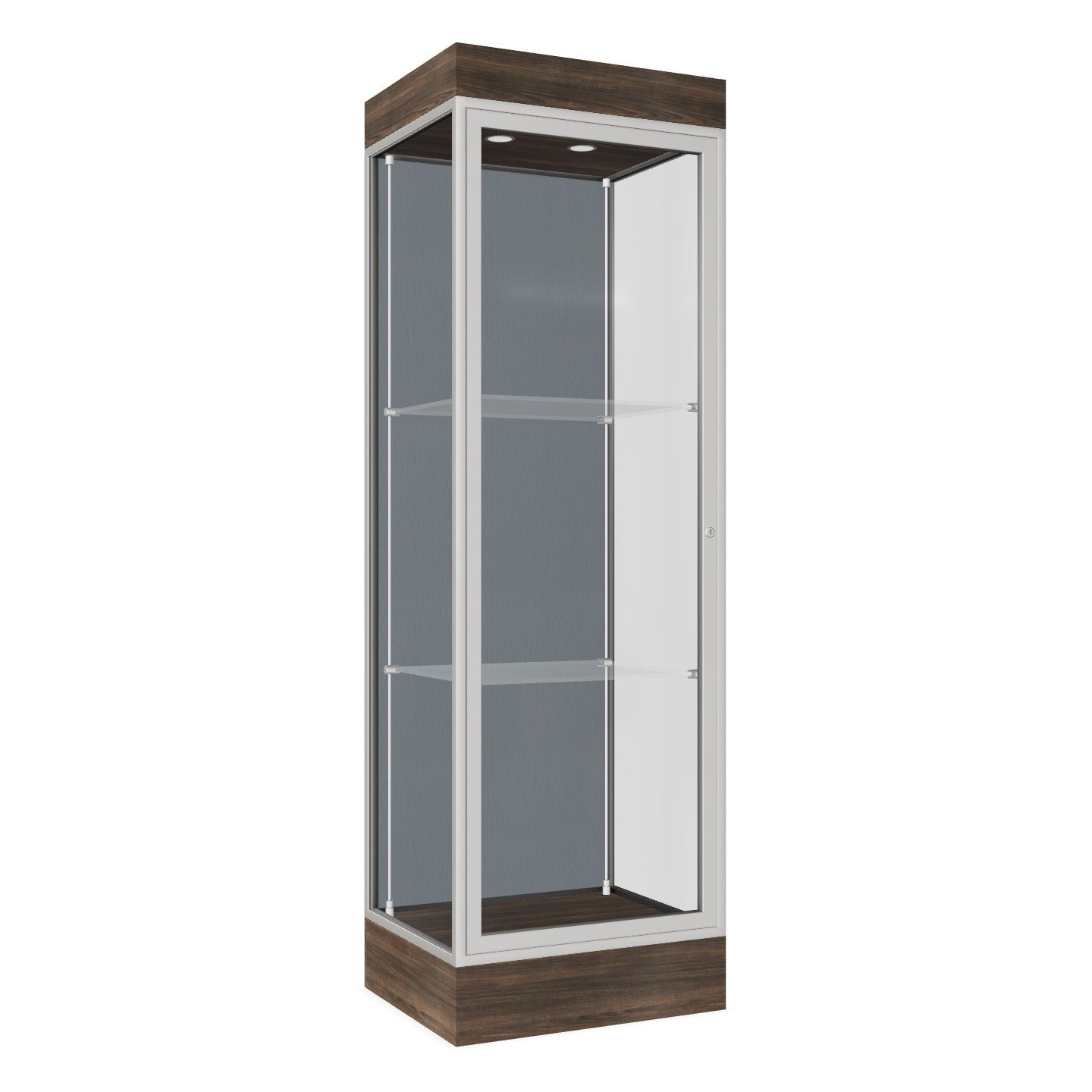 Ghent Edge Floor Display Case Lighted 6"H Laminate Base Finish, Aluminum Frame - 76"H x 24"W x 20"D (91LFXX) - SchoolOutlet