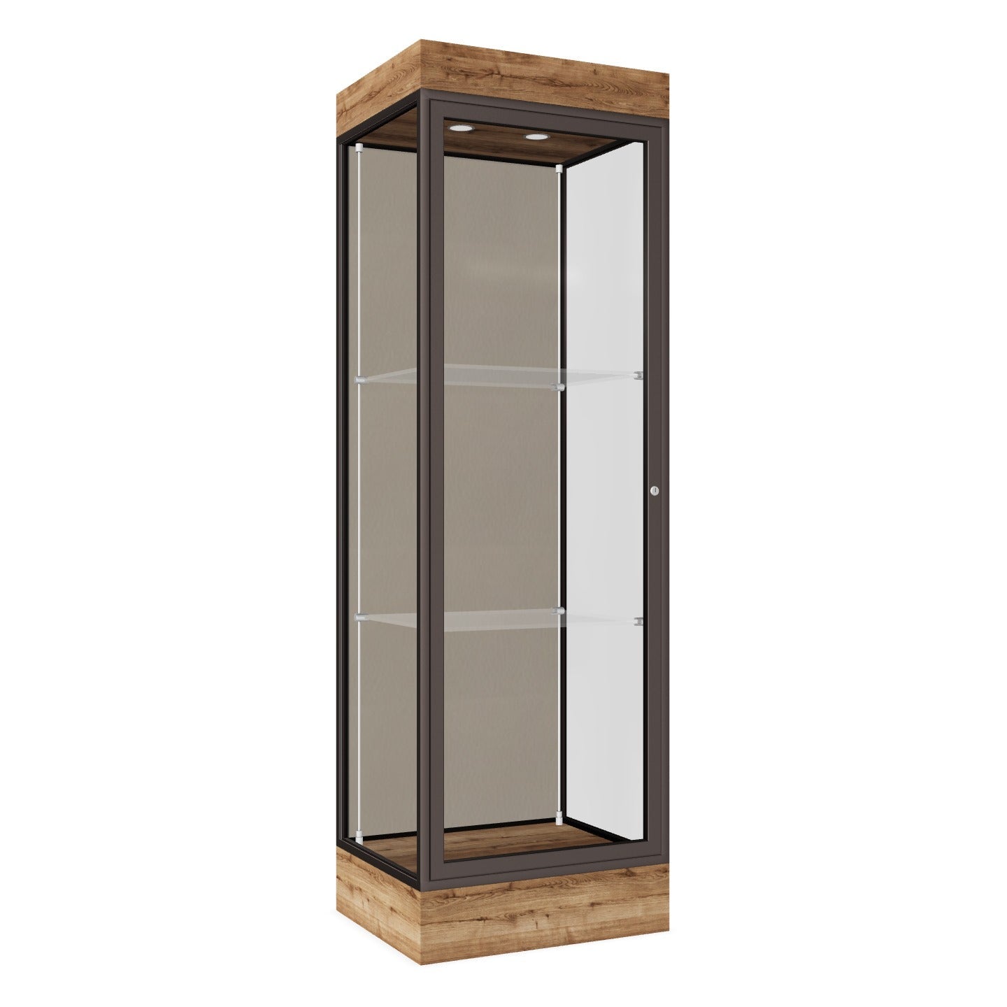 Ghent Edge Floor Display Case Lighted 6"H Laminate Base Finish, Aluminum Frame - 76"H x 24"W x 20"D (91LFXX) - SchoolOutlet