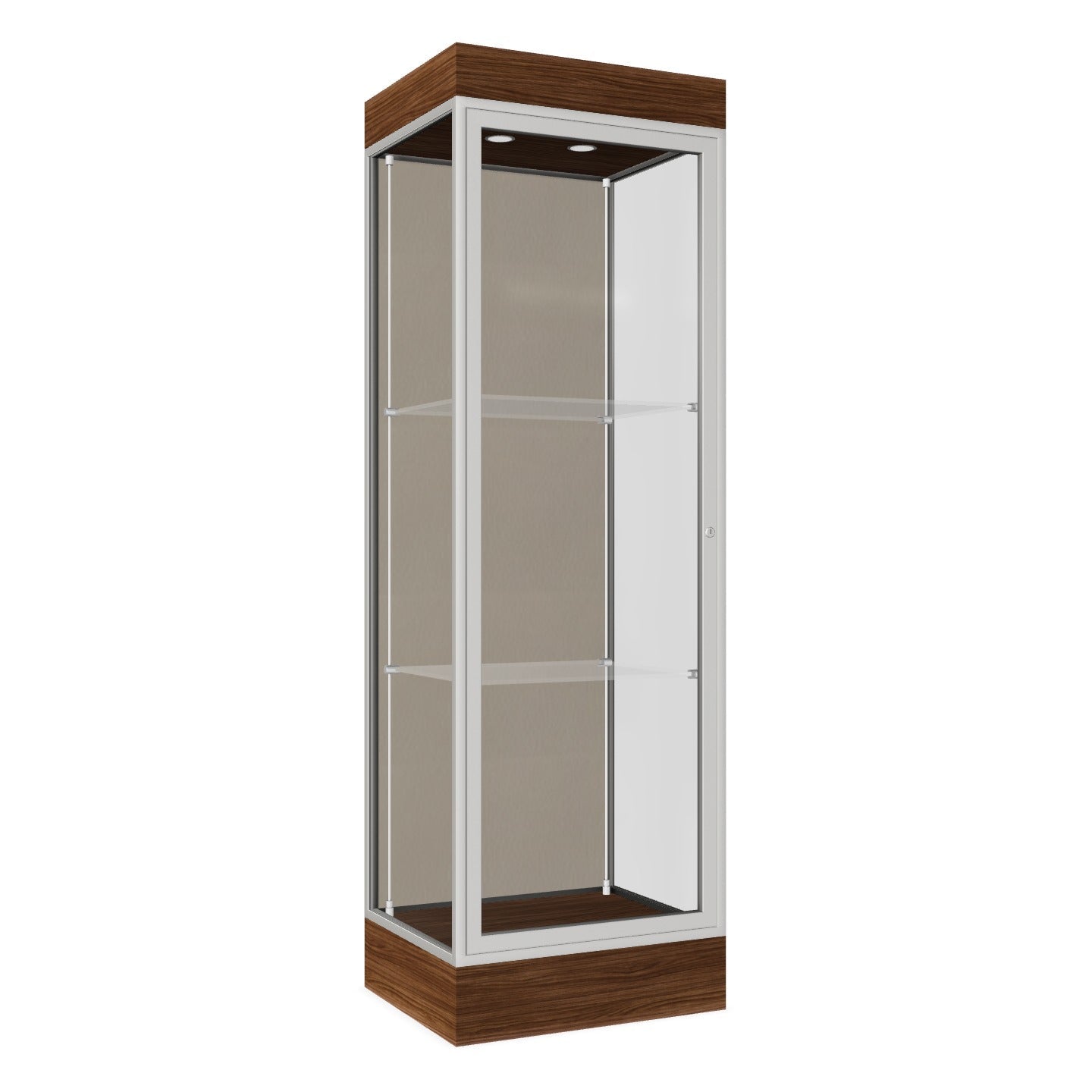 Ghent Edge Floor Display Case Lighted 6"H Laminate Base Finish, Aluminum Frame - 76"H x 24"W x 20"D (91LFXX) - SchoolOutlet