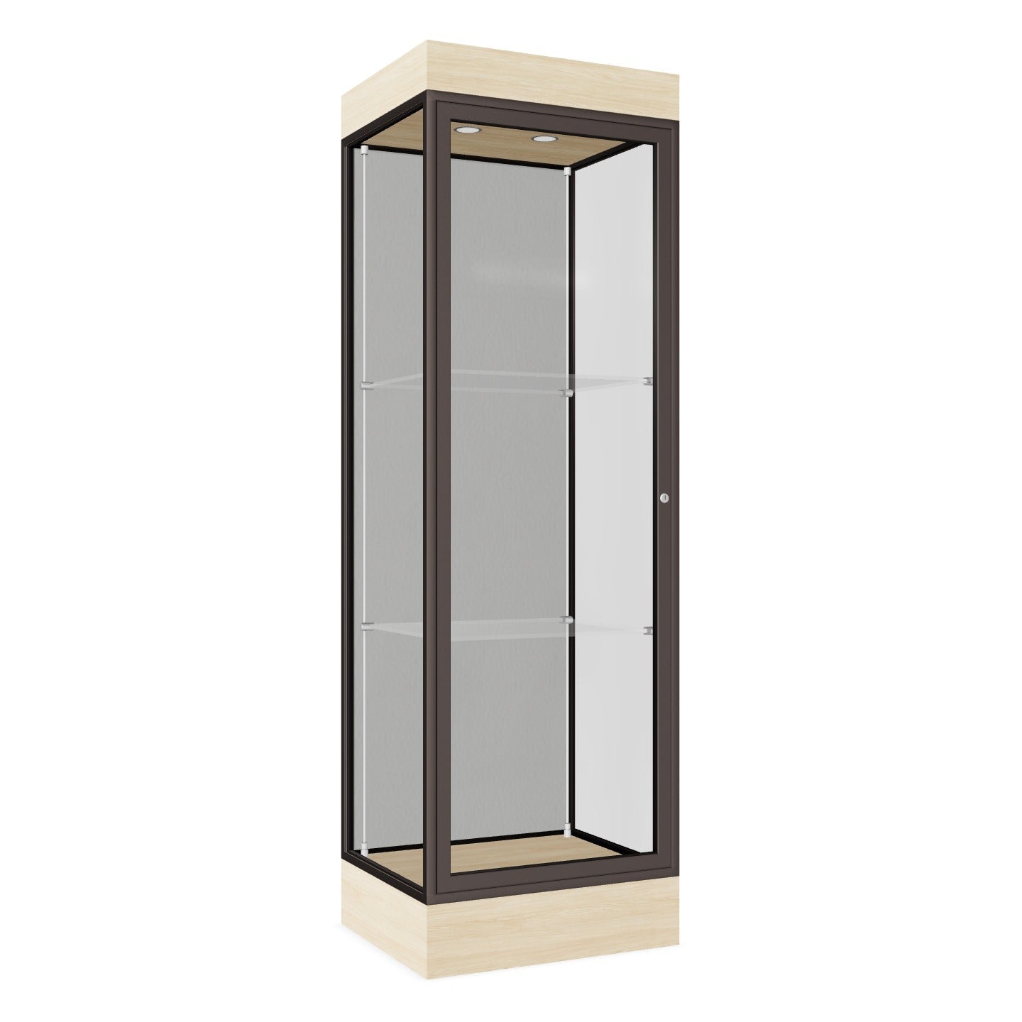 Ghent Edge Floor Display Case Lighted 6"H Laminate Base Finish, Aluminum Frame - 76"H x 24"W x 20"D (91LFXX) - SchoolOutlet