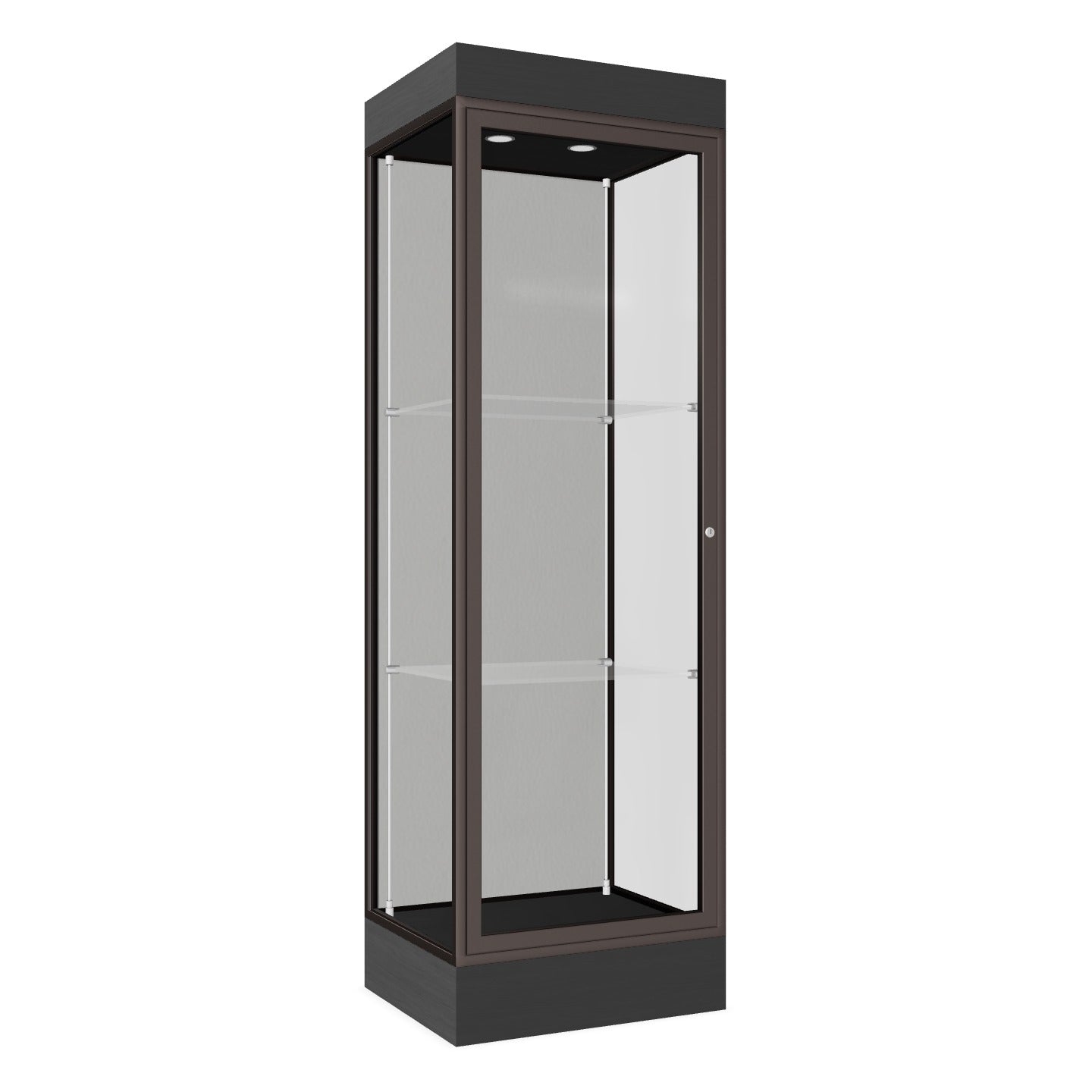 Ghent Edge Floor Display Case Lighted 6"H Laminate Base Finish, Aluminum Frame - 76"H x 24"W x 20"D (91LFXX) - SchoolOutlet