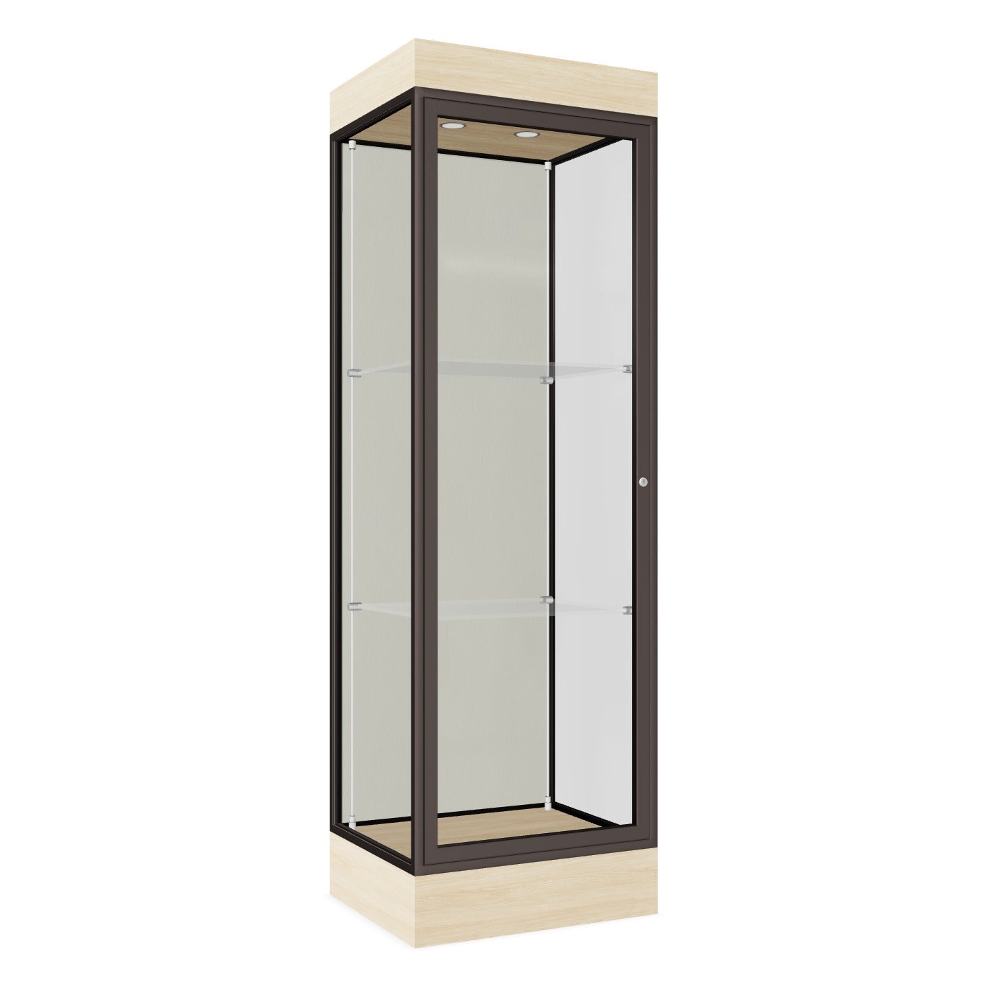 Ghent Edge Floor Display Case Lighted 6"H Laminate Base Finish, Aluminum Frame - 76"H x 24"W x 20"D (91LFXX) - SchoolOutlet