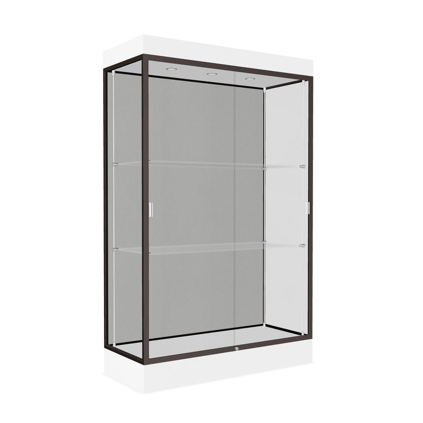 Ghent Edge Floor Display Case Lighted 6"H Laminate Base Finish, Aluminum Frame - 76"H x 48"W x 20"D (92LFXX) - SchoolOutlet