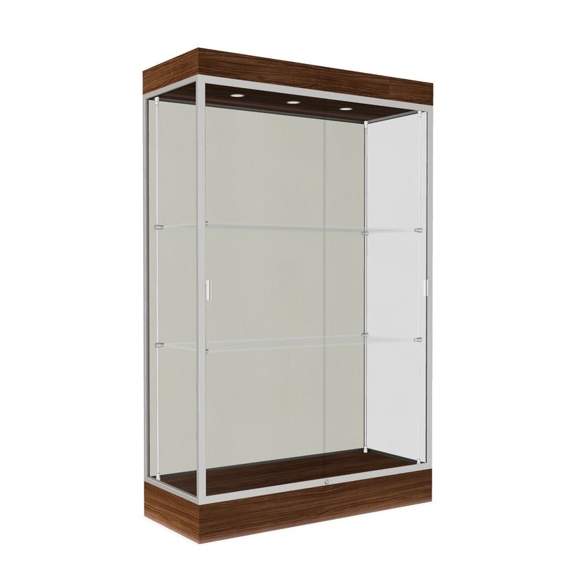 Ghent Edge Floor Display Case Lighted 6"H Laminate Base Finish, Aluminum Frame - 76"H x 48"W x 20"D (92LFXX) - SchoolOutlet