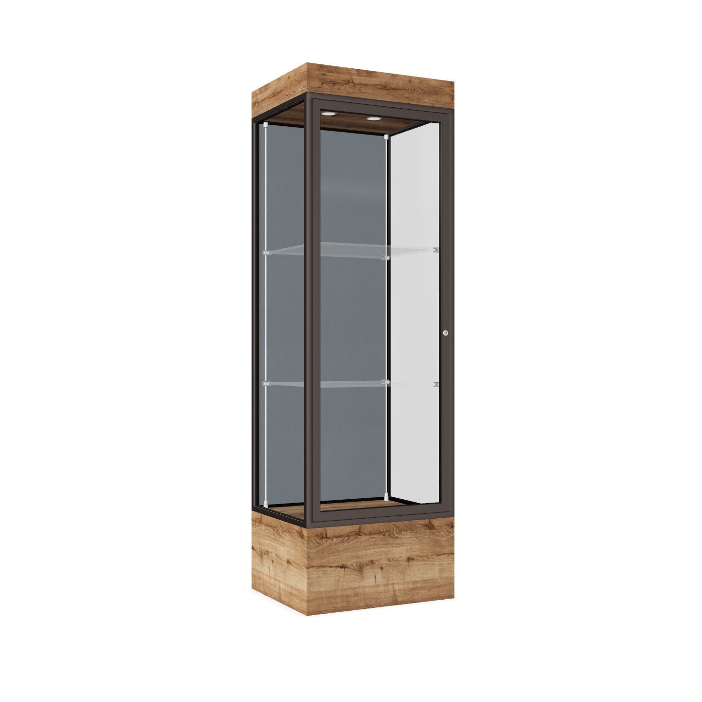 Ghent Edge Floor Display Case Lighted 12"H Laminate Base Finish, Aluminum Frame - 76"H x 24"W x 20"D (93LFXX) - SchoolOutlet