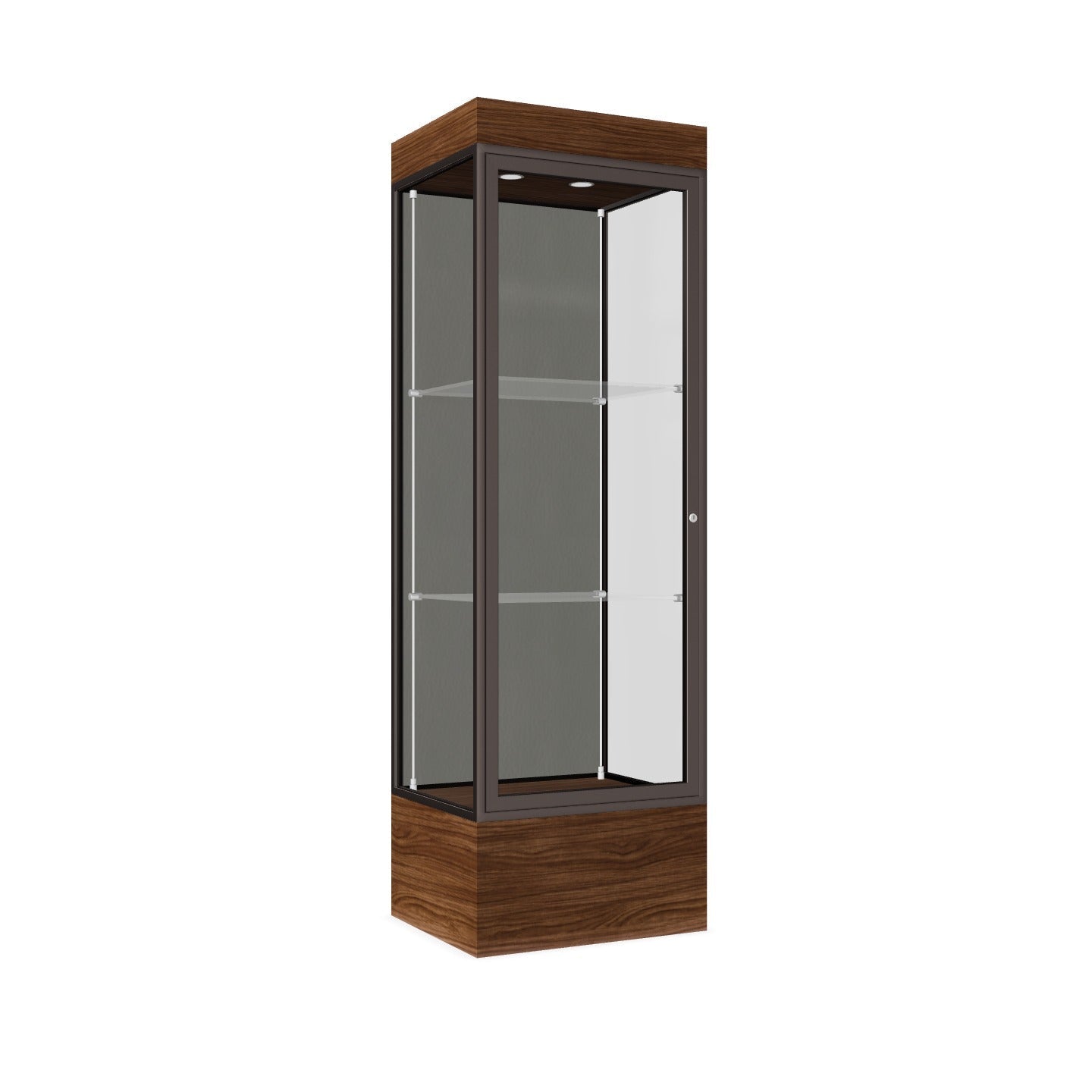 Ghent Edge Floor Display Case Lighted 12"H Laminate Base Finish, Aluminum Frame - 76"H x 24"W x 20"D (93LFXX) - SchoolOutlet
