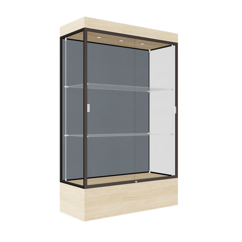 Ghent Edge Floor Display Case Lighted 12"H Laminate Base Finish, Aluminum Frame - 76"H x 48"W x 20"D (94LFXX) - SchoolOutlet