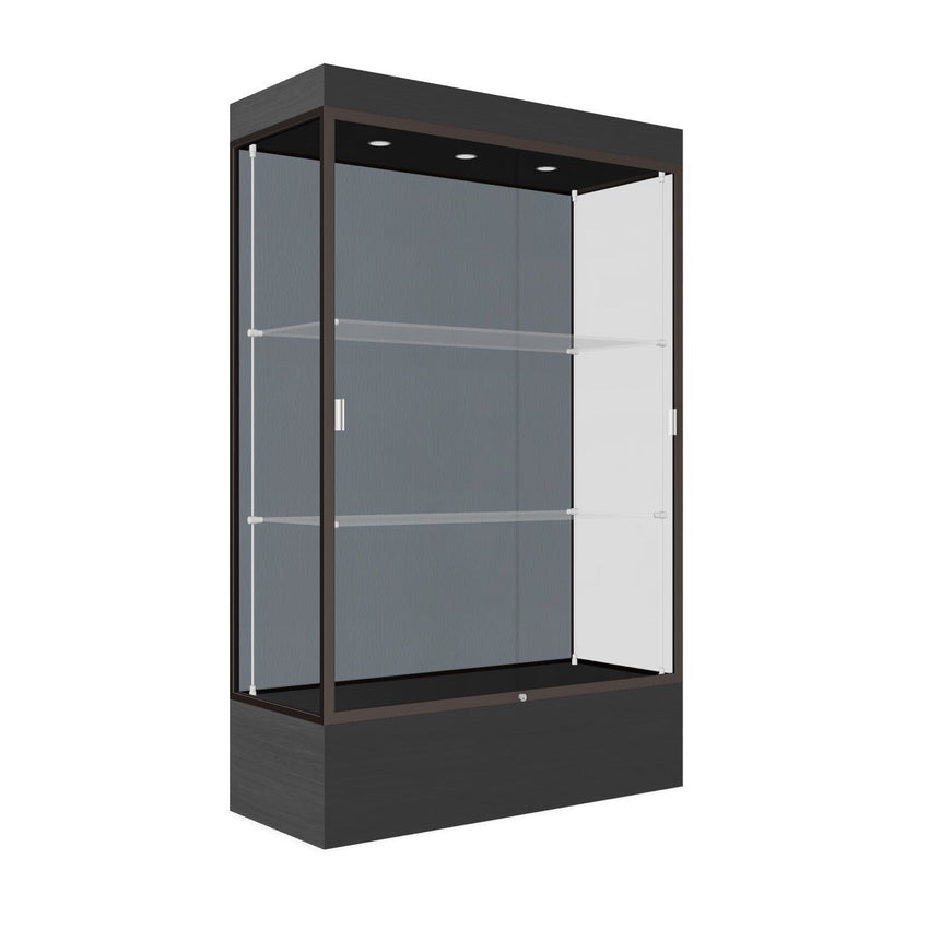 Ghent Edge Floor Display Case Lighted 12"H Laminate Base Finish, Aluminum Frame - 76"H x 48"W x 20"D (94LFXX) - SchoolOutlet