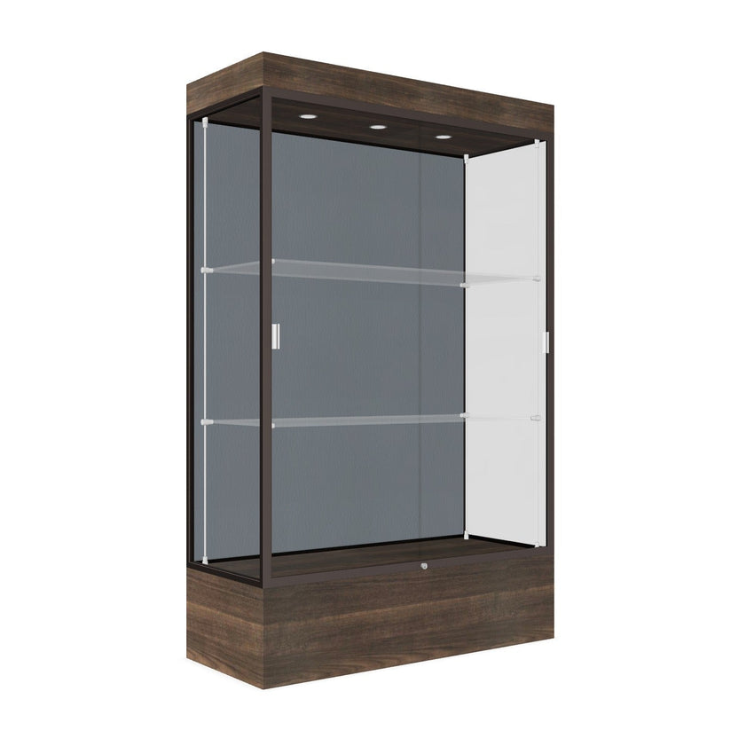 Ghent Edge Floor Display Case Lighted 12"H Laminate Base Finish, Aluminum Frame - 76"H x 48"W x 20"D (94LFXX) - SchoolOutlet