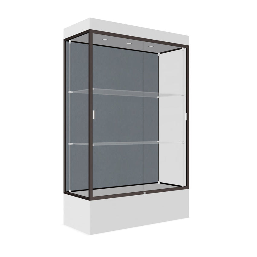 Ghent Edge Floor Display Case Lighted 12"H Laminate Base Finish, Aluminum Frame - 76"H x 48"W x 20"D (94LFXX) - SchoolOutlet