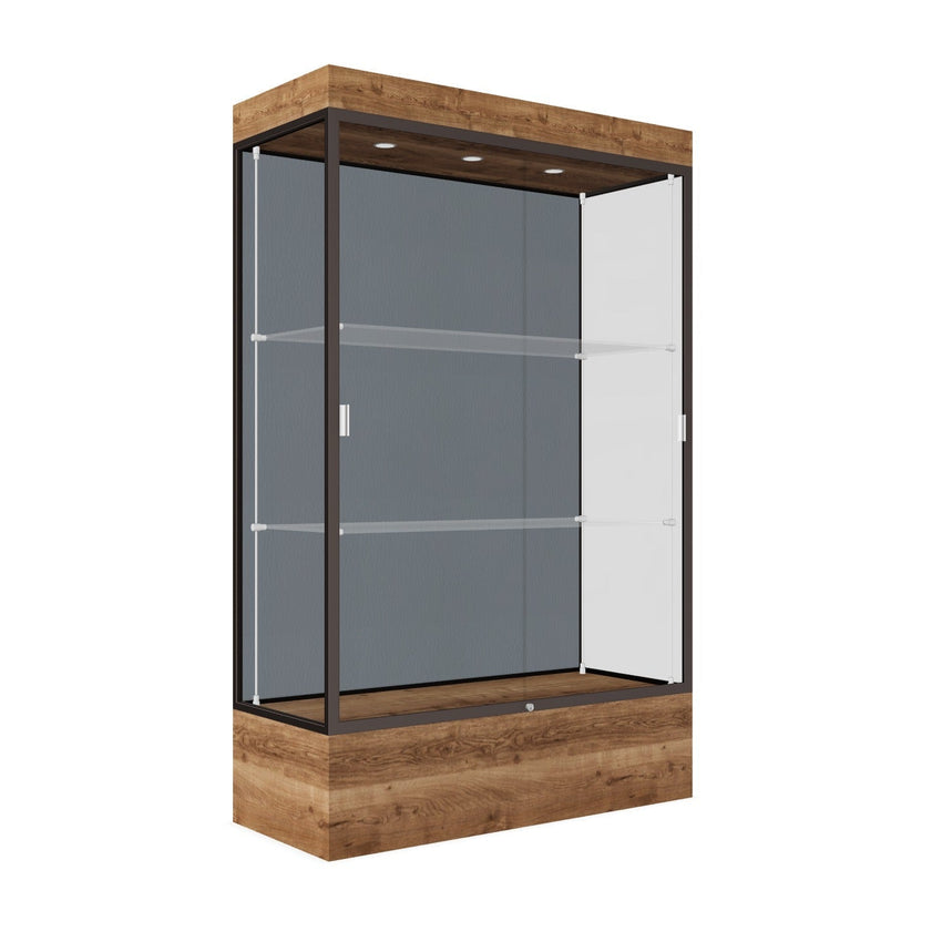 Ghent Edge Floor Display Case Lighted 12"H Laminate Base Finish, Aluminum Frame - 76"H x 48"W x 20"D (94LFXX) - SchoolOutlet