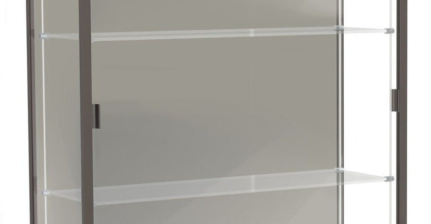 Ghent Edge Floor Display Case Lighted 12"H Laminate Base Finish, Aluminum Frame - 76"H x 48"W x 20"D (94LFXX) - SchoolOutlet