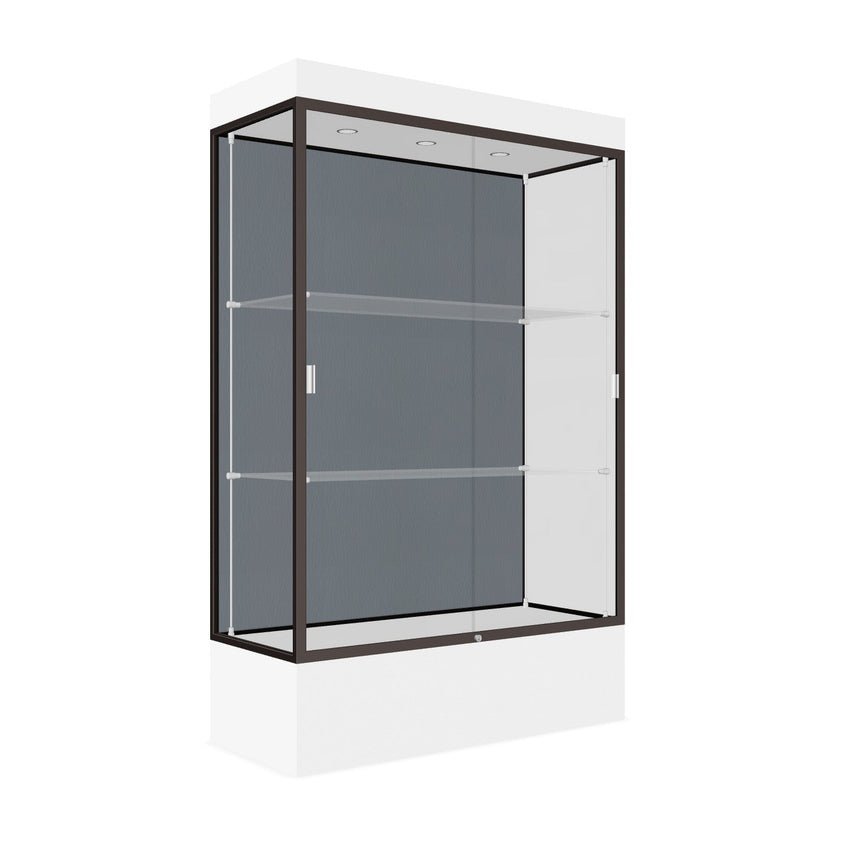 Ghent Edge Floor Display Case Lighted 12"H Laminate Base Finish, Aluminum Frame - 76"H x 48"W x 20"D (94LFXX) - SchoolOutlet