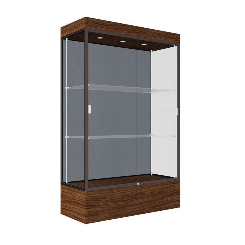 Ghent Edge Floor Display Case Lighted 12"H Laminate Base Finish, Aluminum Frame - 76"H x 48"W x 20"D (94LFXX) - SchoolOutlet