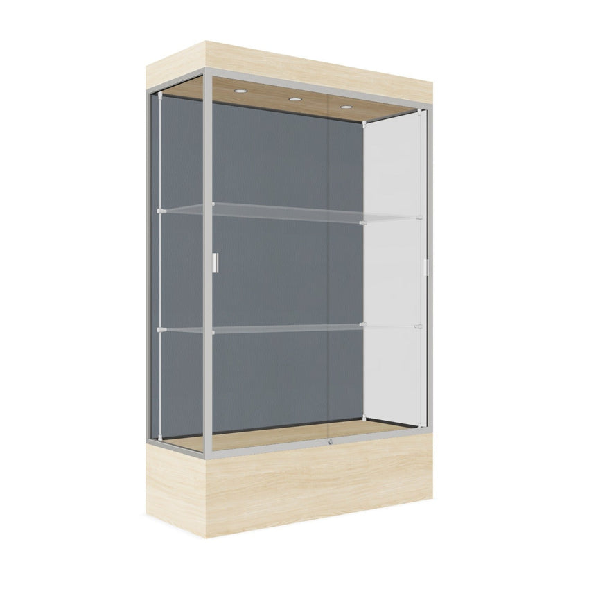 Ghent Edge Floor Display Case Lighted 12"H Laminate Base Finish, Aluminum Frame - 76"H x 48"W x 20"D (94LFXX) - SchoolOutlet