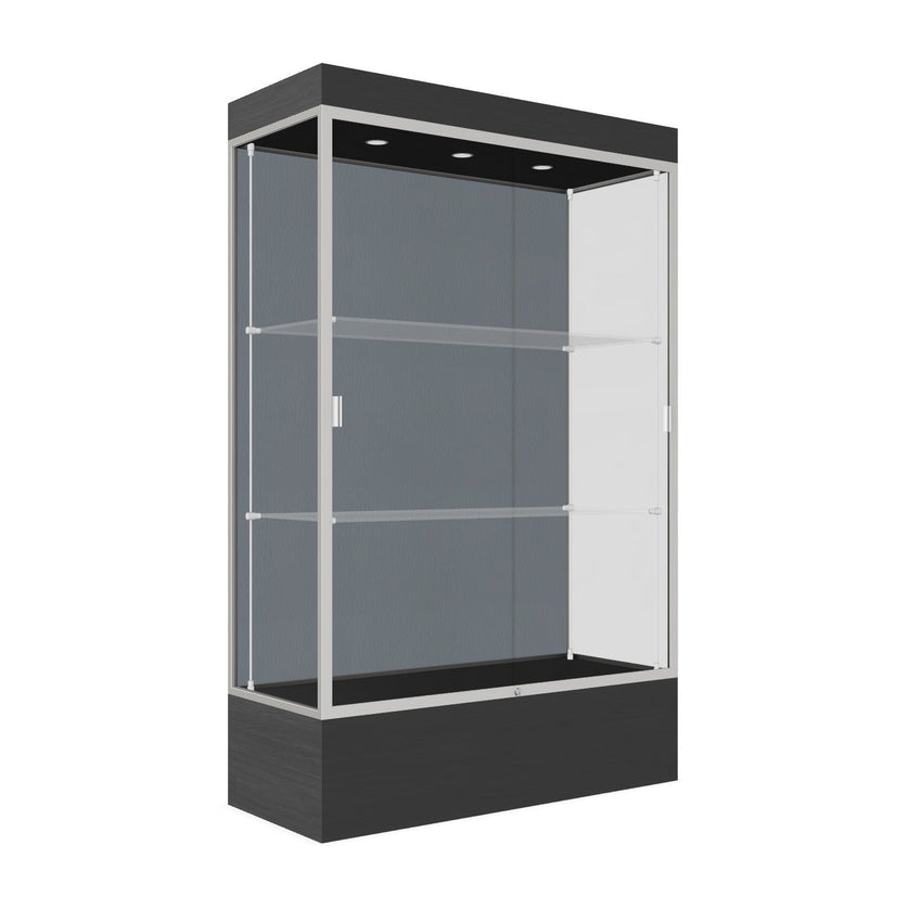 Ghent Edge Floor Display Case Lighted 12"H Laminate Base Finish, Aluminum Frame - 76"H x 48"W x 20"D (94LFXX) - SchoolOutlet