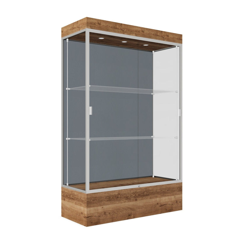 Ghent Edge Floor Display Case Lighted 12"H Laminate Base Finish, Aluminum Frame - 76"H x 48"W x 20"D (94LFXX) - SchoolOutlet