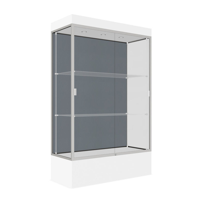 Ghent Edge Floor Display Case Lighted 12"H Laminate Base Finish, Aluminum Frame - 76"H x 48"W x 20"D (94LFXX) - SchoolOutlet