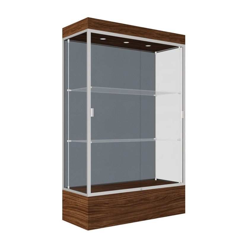 Ghent Edge Floor Display Case Lighted 12"H Laminate Base Finish, Aluminum Frame - 76"H x 48"W x 20"D (94LFXX) - SchoolOutlet