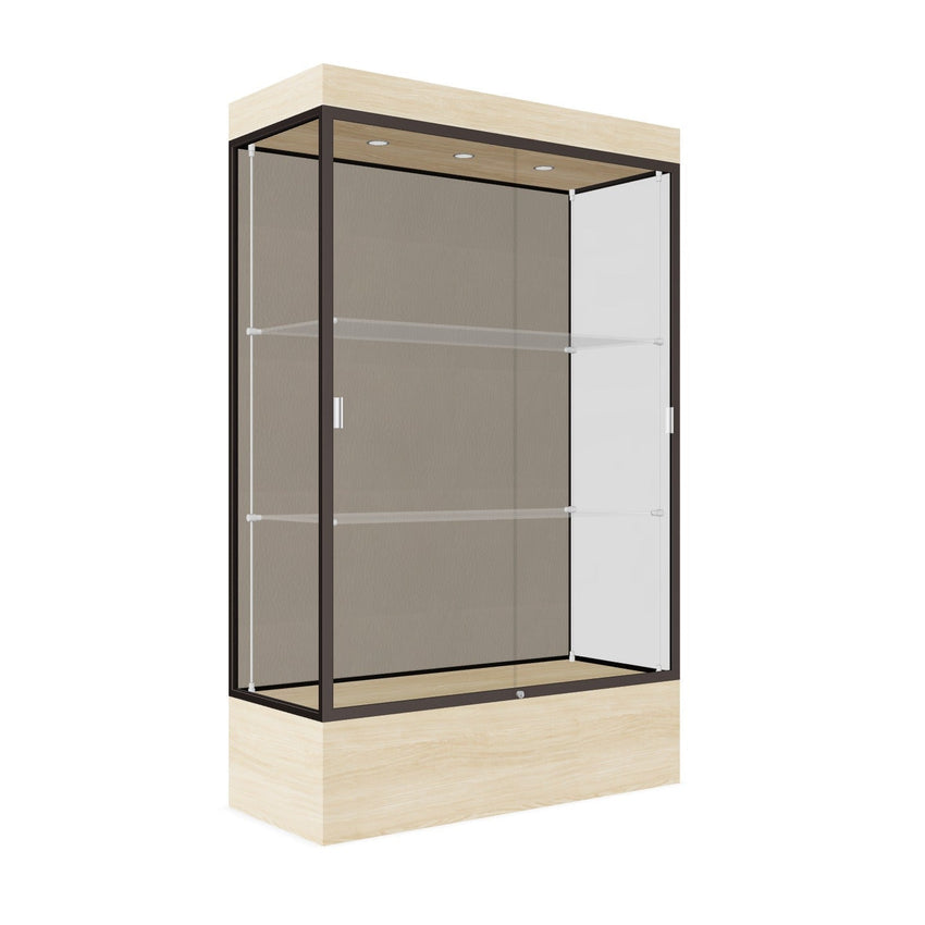 Ghent Edge Floor Display Case Lighted 12"H Laminate Base Finish, Aluminum Frame - 76"H x 48"W x 20"D (94LFXX) - SchoolOutlet