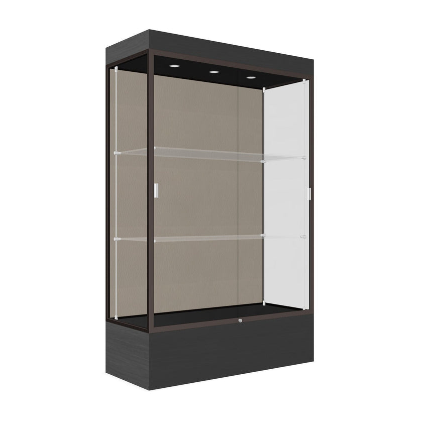 Ghent Edge Floor Display Case Lighted 12"H Laminate Base Finish, Aluminum Frame - 76"H x 48"W x 20"D (94LFXX) - SchoolOutlet
