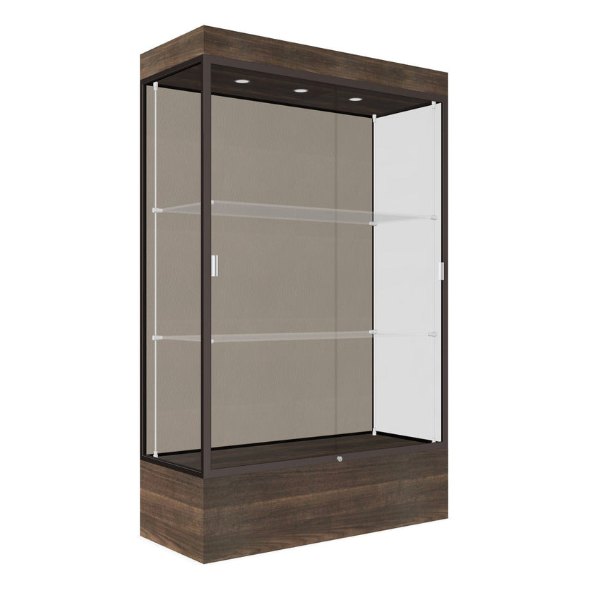 Ghent Edge Floor Display Case Lighted 12"H Laminate Base Finish, Aluminum Frame - 76"H x 48"W x 20"D (94LFXX) - SchoolOutlet
