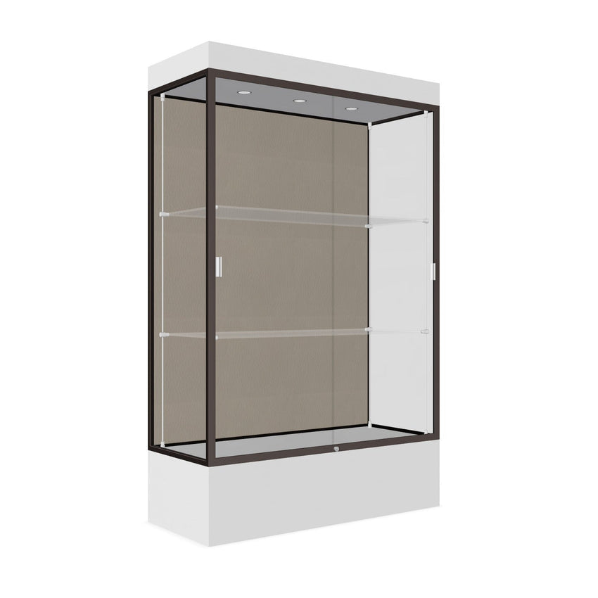 Ghent Edge Floor Display Case Lighted 12"H Laminate Base Finish, Aluminum Frame - 76"H x 48"W x 20"D (94LFXX) - SchoolOutlet