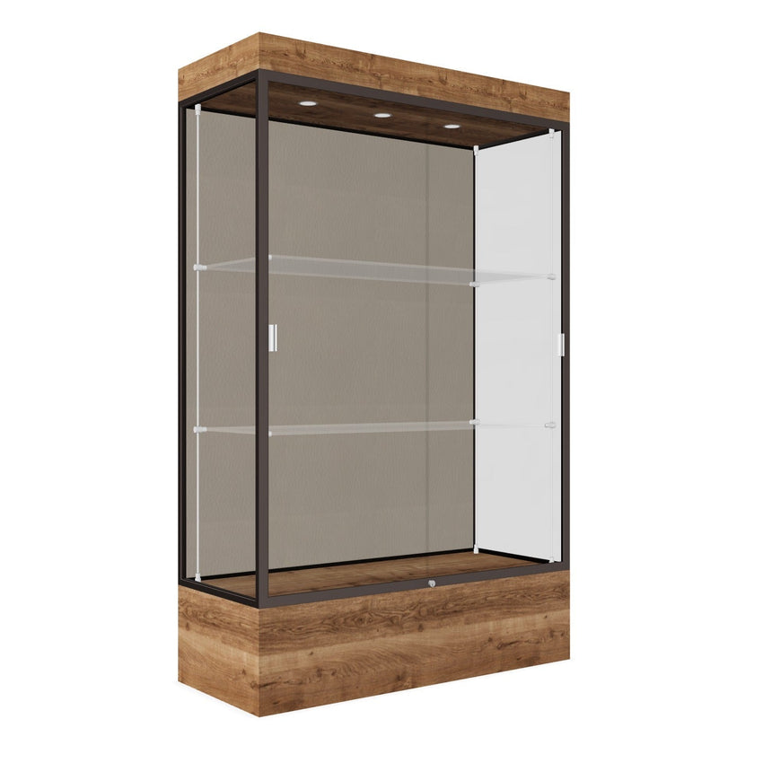Ghent Edge Floor Display Case Lighted 12"H Laminate Base Finish, Aluminum Frame - 76"H x 48"W x 20"D (94LFXX) - SchoolOutlet